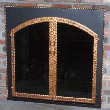They Hyannis port square to arch with moulding and twin doors show in black and anitque copper