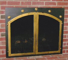 square to arch with shells, black frame and antique brass doors