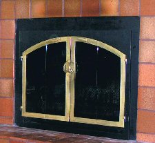 square to arch, black frame with antique brass full fold doors